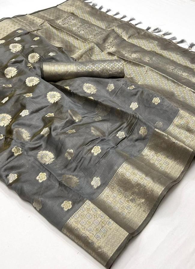 Banarasi Silk Grey Festival Wear Weaving Saree